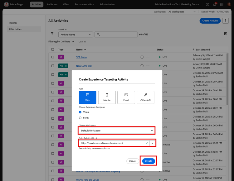 Create a new XT activity