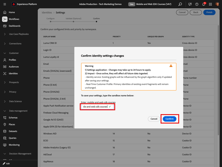 Open Identity settings
