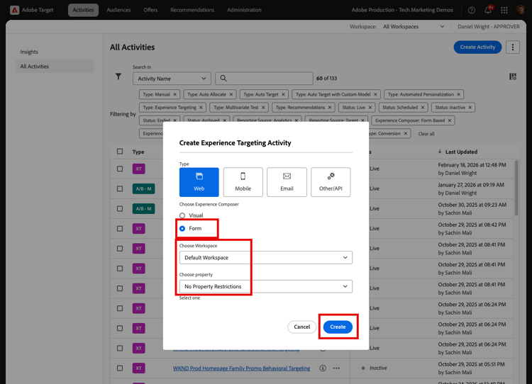 Create a new XT activity