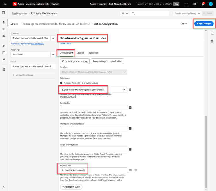 Analytics datastream override