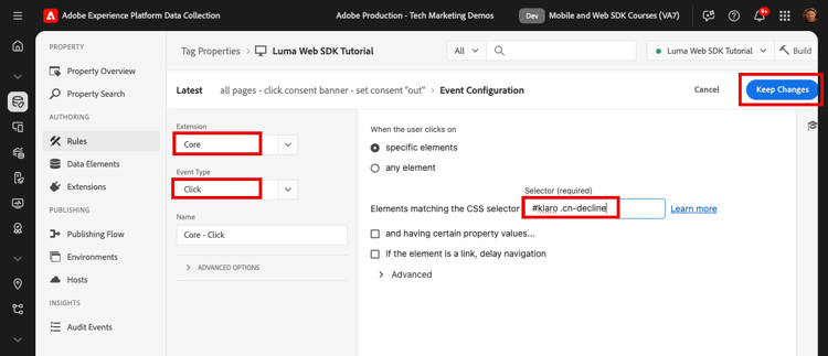 Rule Condition user clicks "I decline"