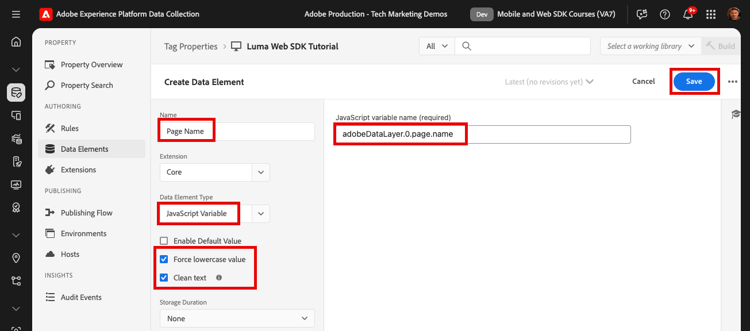 Page Name Data Element