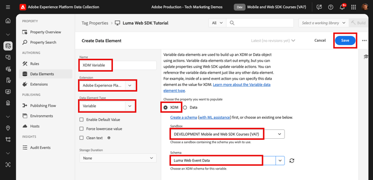 Variable data element for XDM