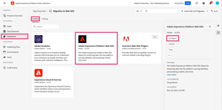 Configure Web SDK extension