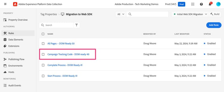 Campaign tracking code rule select