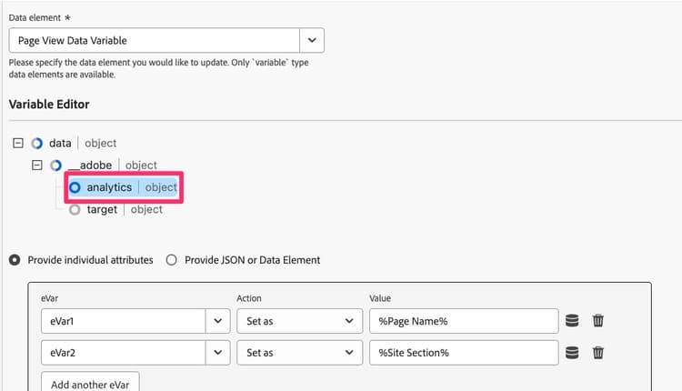 Select analytics object