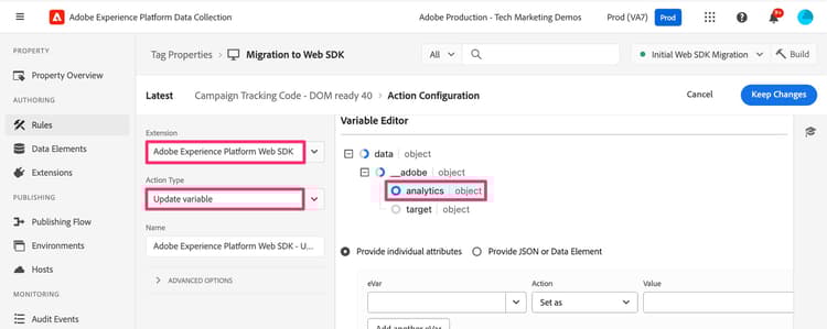 Update variable action