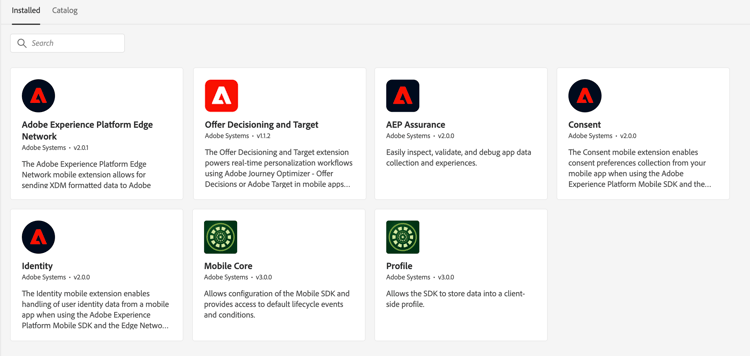 Tag extensions installed when using the Offer Decisioning and Target extension