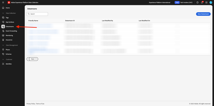 Click Datastream icon in the left navigation