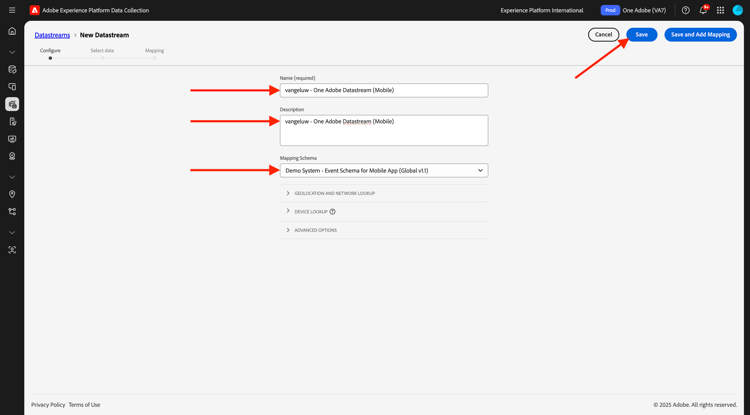 Name the Datastream and save