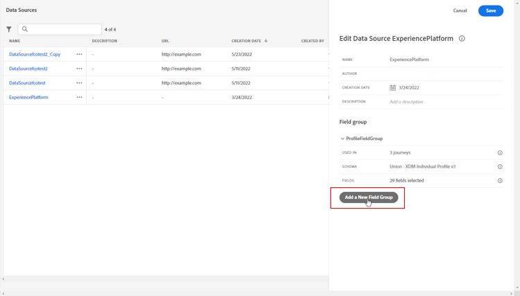 Add a field group to the data source