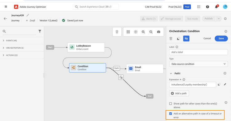 Add an alternative path option in the Condition activity properties