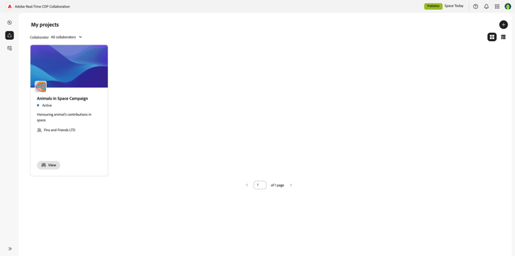 The Collaborate dashboard showing all current projects.