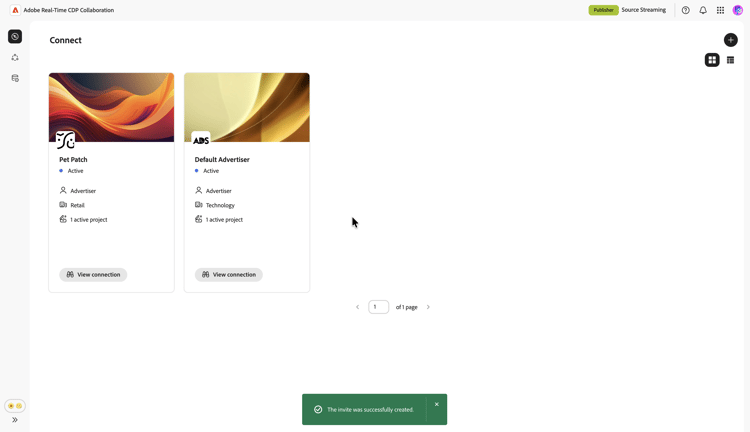 The confirmation dialog confirms that the invite was successfully sent.