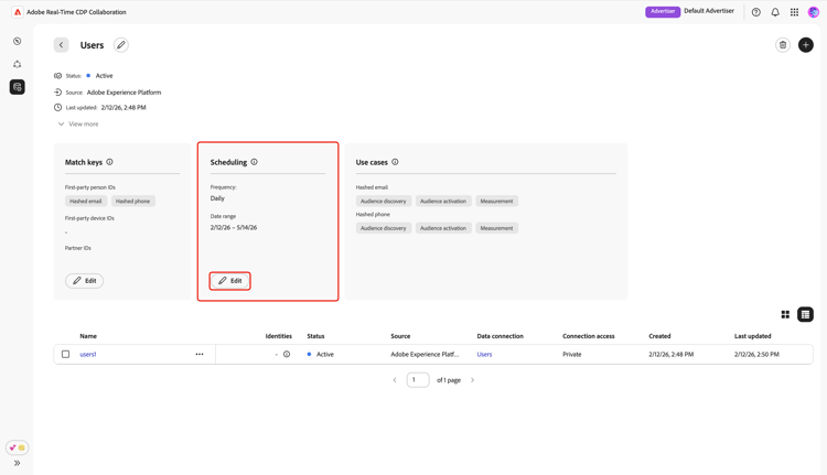 The Scheduling section with the Edit option highlighted.
