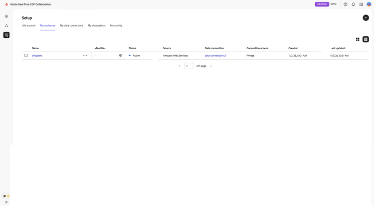 The Audiences tab showing a tabulated list of sourced audiences.