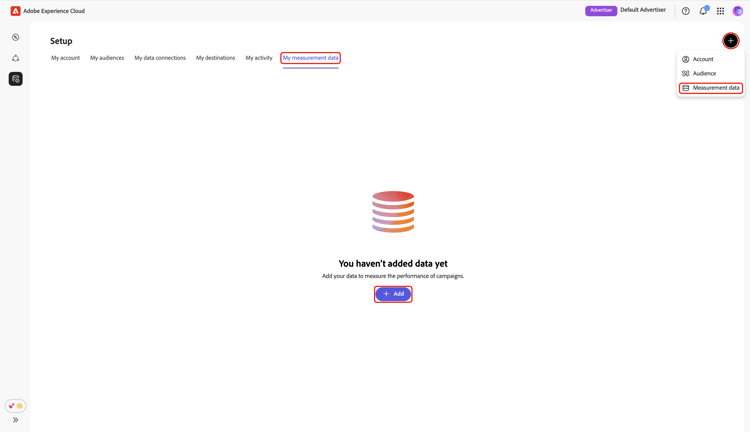 My Measurement data tab with the Add option and Measurement data option highlighted.