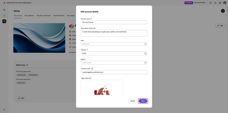 The Edit account details dialog.