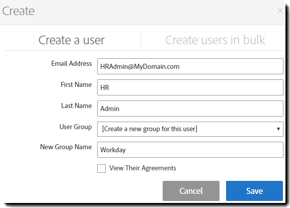 The Create a User panel