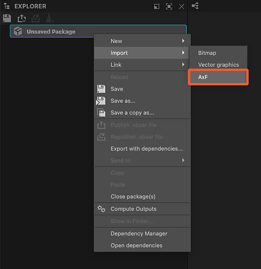 AxF: Start import from Explorer