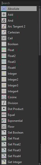 Substance function graph node list