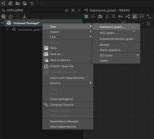 New Substance graph dialog - Create from Explorer