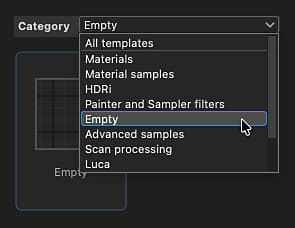 New Substance graph dialog - Filtering by category