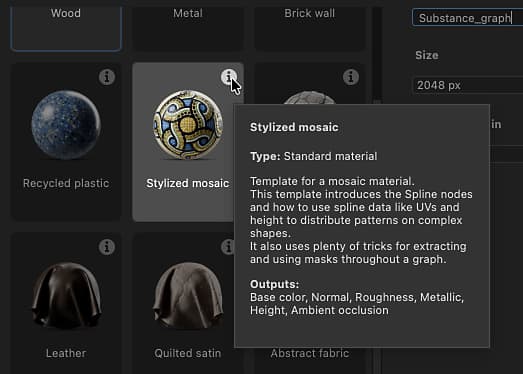 Material samples - Template card tooltip