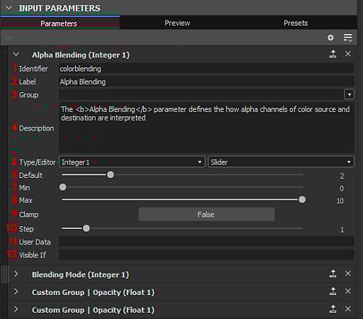 Input parameters