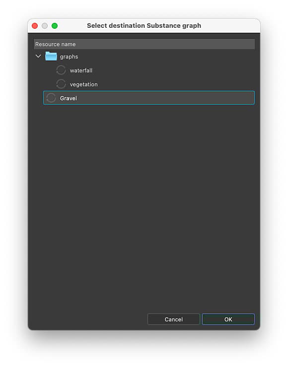 Extract texture to graph - 'Select destination graph' dialog