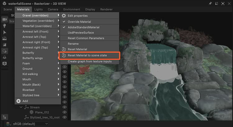 Reset material to scene state - Action in 'Materials' menu