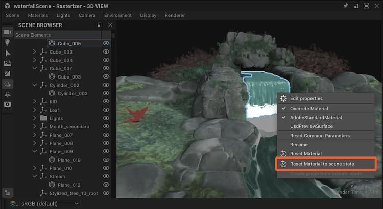 Reset material to scene state - Action in '3D VIew' viewport