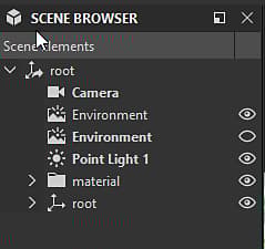 Scene browser - Objects added by Designer listed in bold