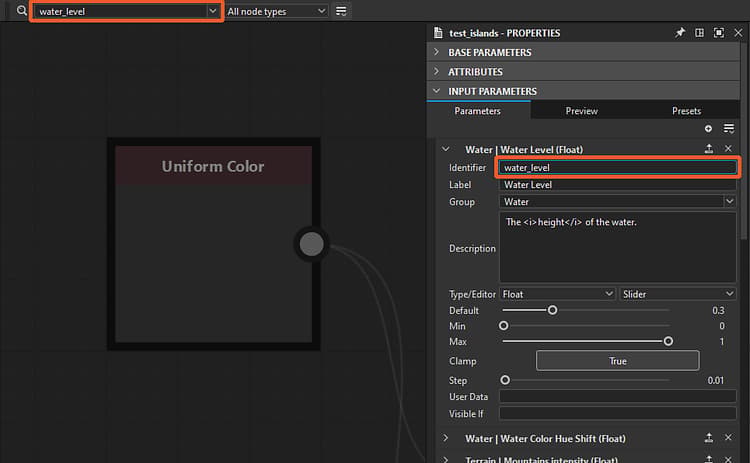 Node finder: exposed parameters