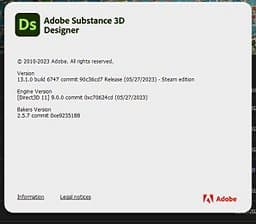 About Substance 3D Designer screen