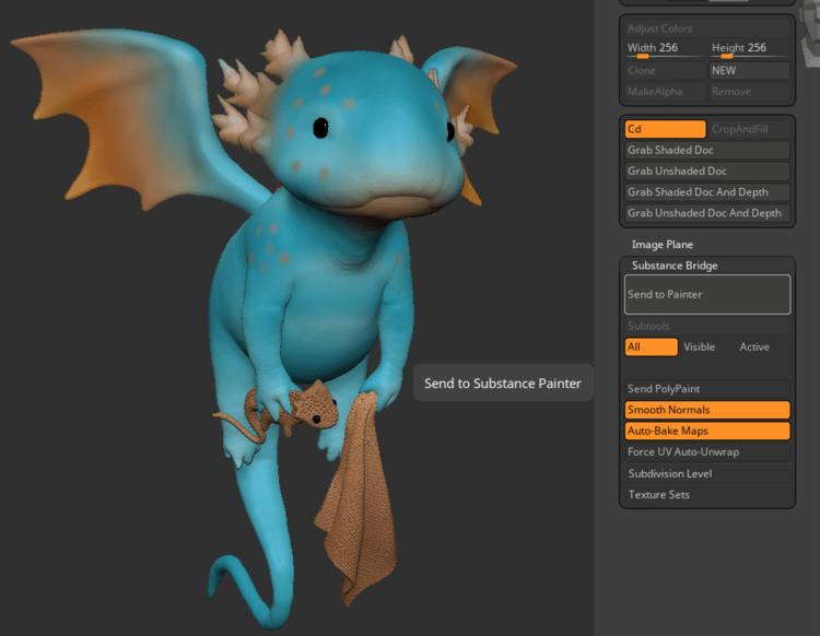 A picture of the Substance Bridge plugin in ZBrush