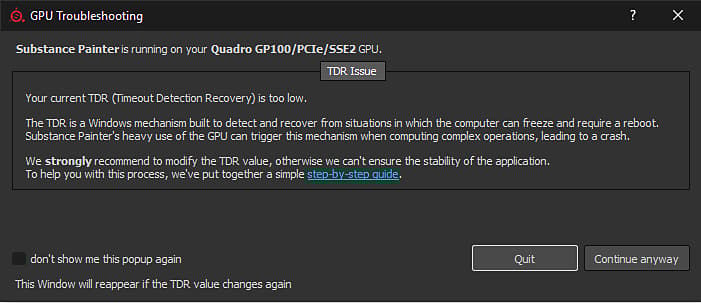 TDR warning in Substance 3D Painter