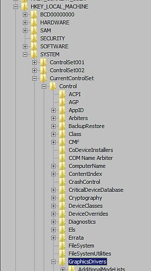 'GraphicsDrivers' in Windows Registry tree