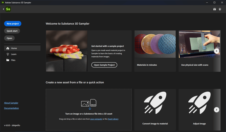 The Sampler Home screen