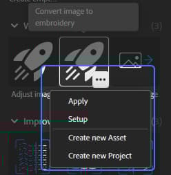 The Quick actions panel showing the options for a given action.