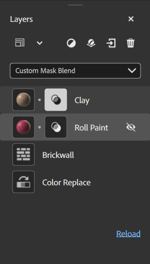 Layers panel animation from no layer to a complete stack that creates a material