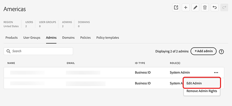 global admin console edit admin rights