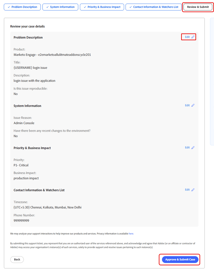 Review and submit step