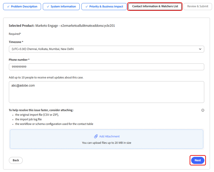 Contact information step