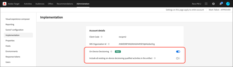 On-device decisioning toggle