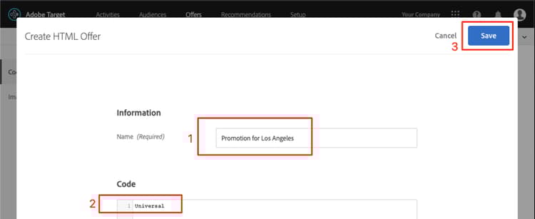 Create "Los Angeles" Offer