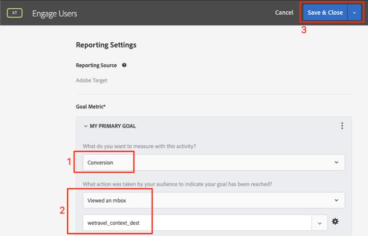 Engage Users Activity - Goals