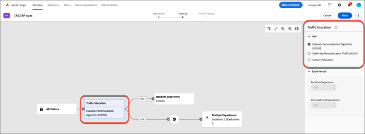 Traffic Allocation Goal options