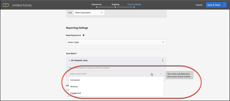 Select success metric