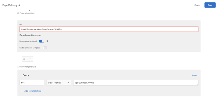 Template rule leveraging a specific part of the URL